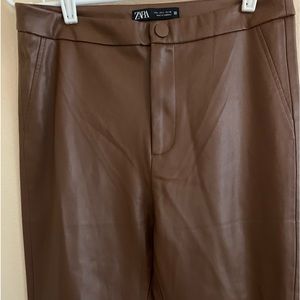 Zara pleather chocolate brown pants! Size L. So sexy and flattering! NWOT!
